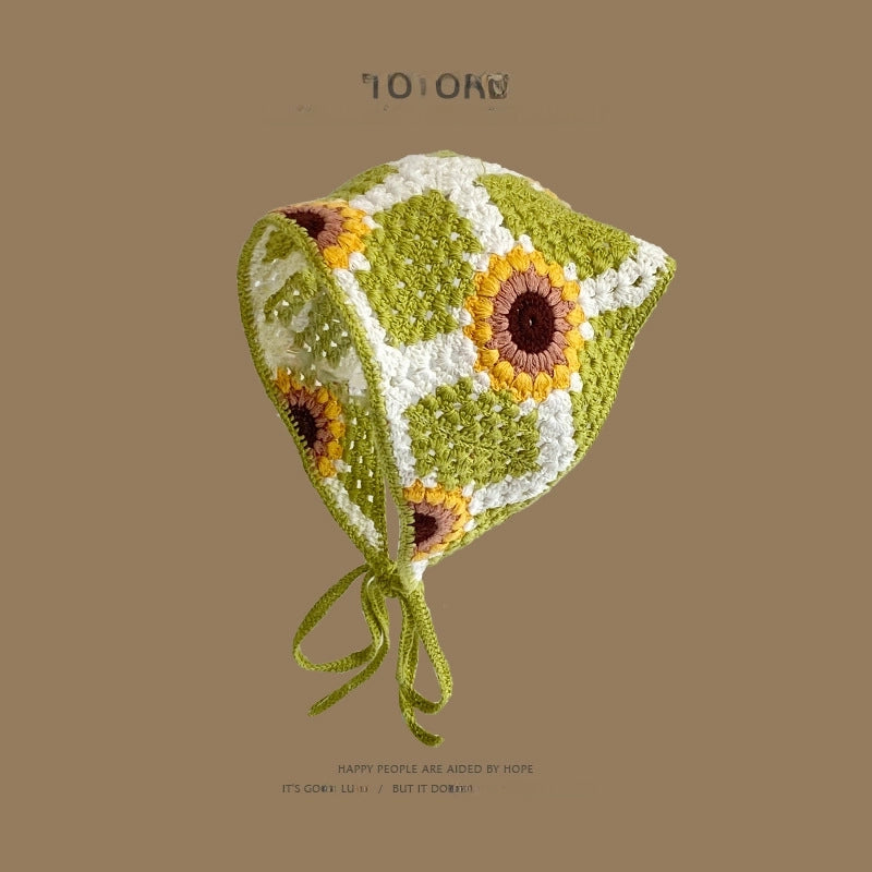 French Retro Turban Women’s Triangle Scarf Hair Belt Spring And Summer Travel Sweet Cute Handmade Crochet Artistic Style Baotou Hat