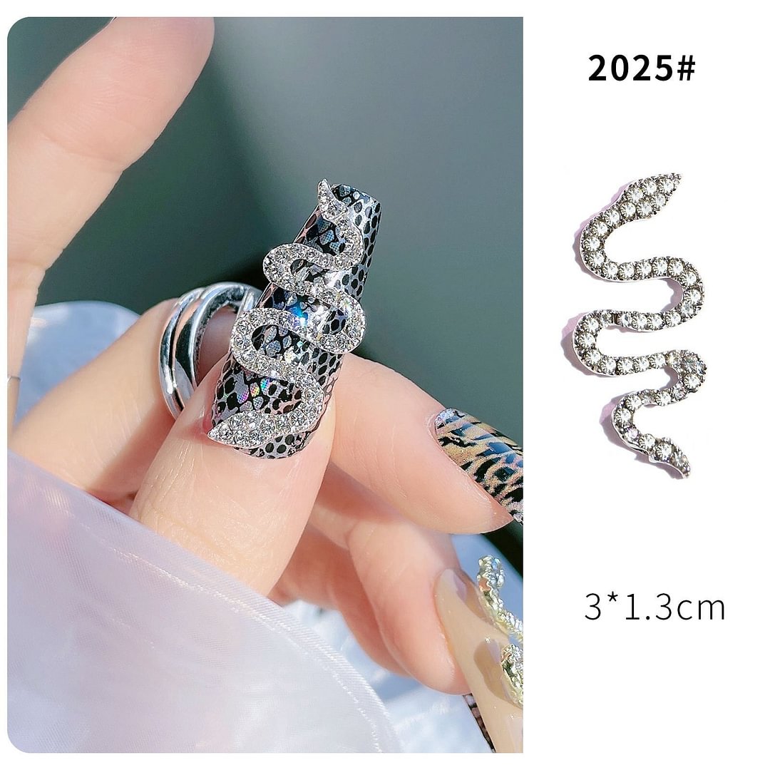 Nail Rhinestones Rose Gold Silver 3D Oversized Snake Designs 3Pcs/Set Exquisite Alloy Zircon Jewelry Decoration Beauty Salons