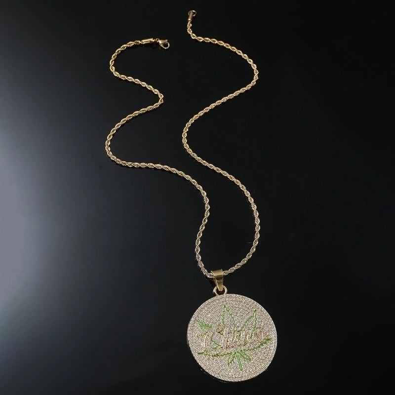 Hip-hop Vintage Style Leaf Alloy Inlay Rhinestones Men's Long Necklace