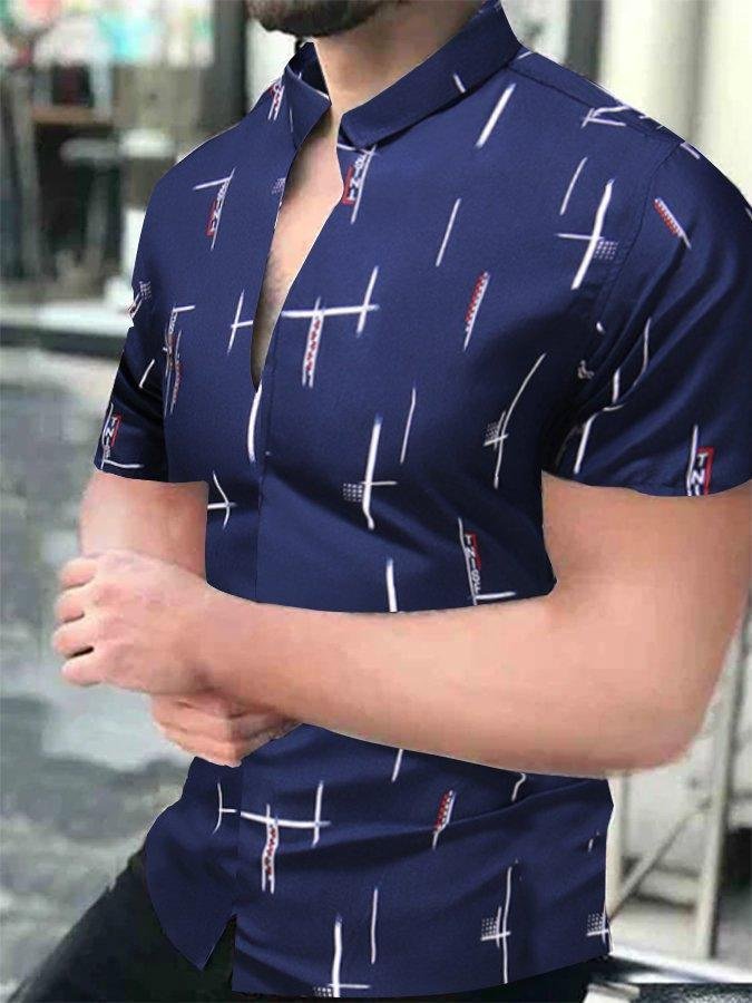 Men's Fashion Slim Printed Short Sleeve Shirt