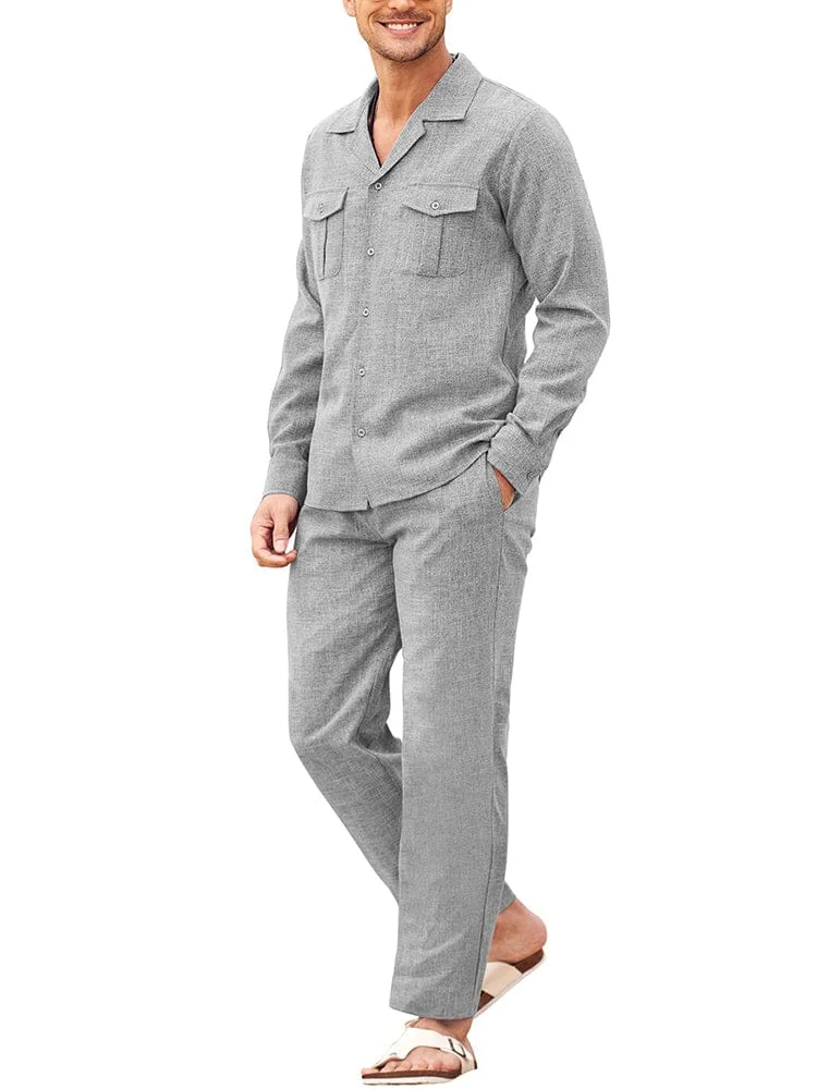 2-Piece Cozy Button Down Cotton Linen Sets