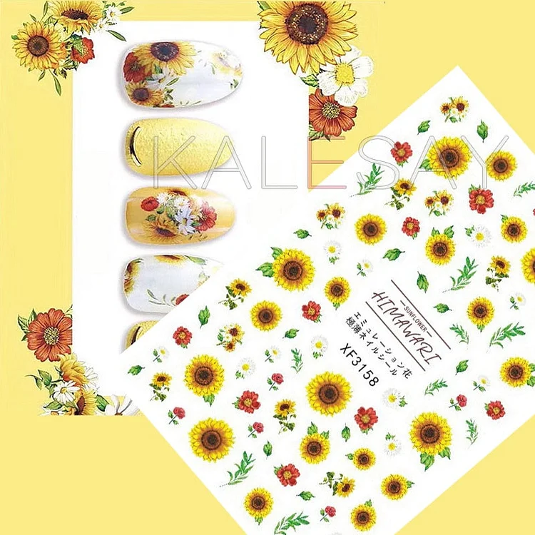 Popular Daisy Nail Sticker for Design Decoration Sunflower Nail Art Decals Adhesive Himawari Sticker for Nail Manicure Design