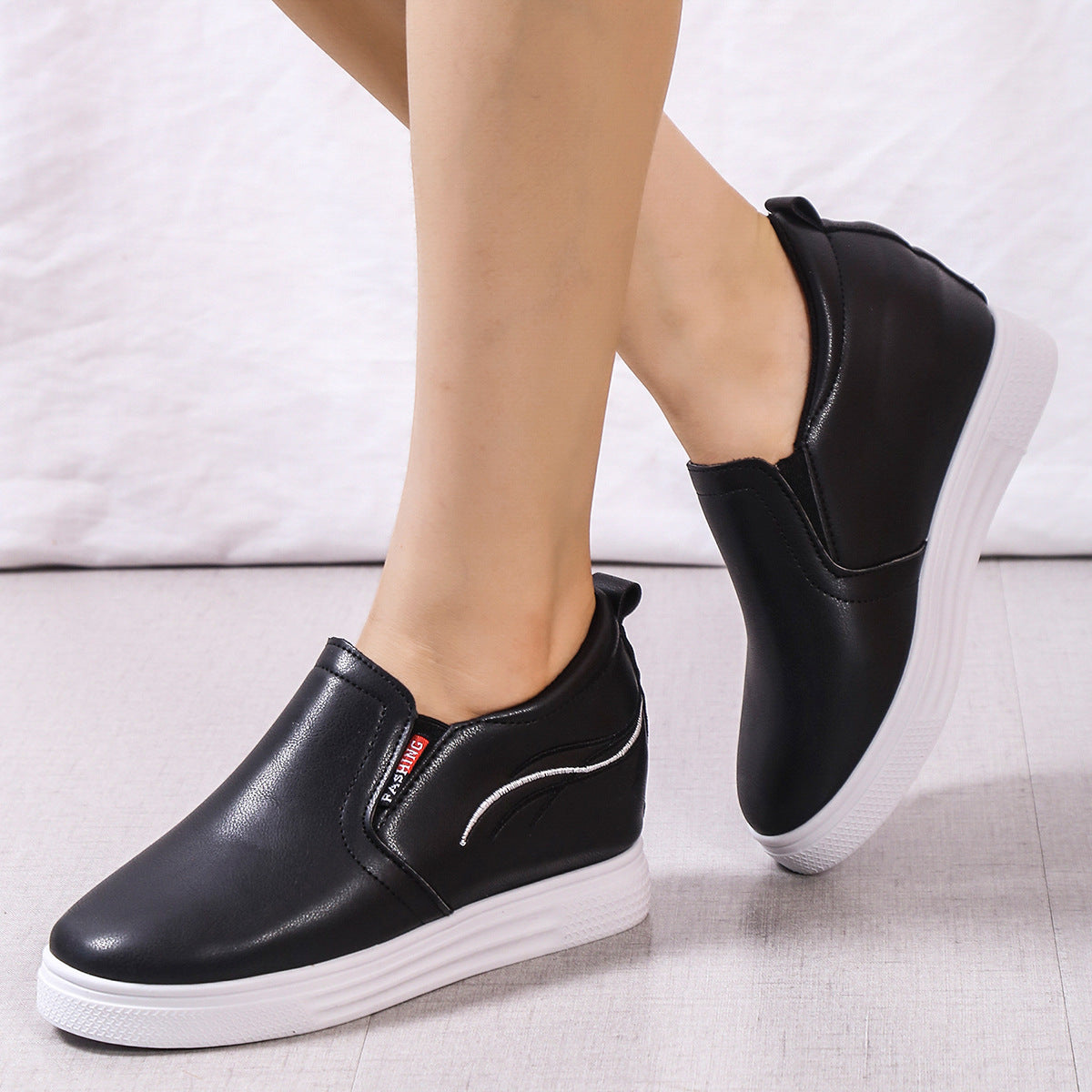 Women's slip on high cut wedge heels sneakers inner heeled wedge loafers shoes