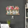 Wooden Flower Bird Diamond Painting Hook Rail with 3 Hooks for Home Decor