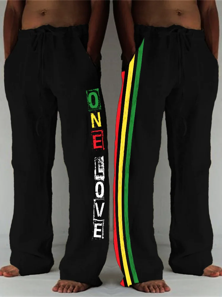 Wearshes Men's One Love Rasta Stripe Comfy Casual Pants