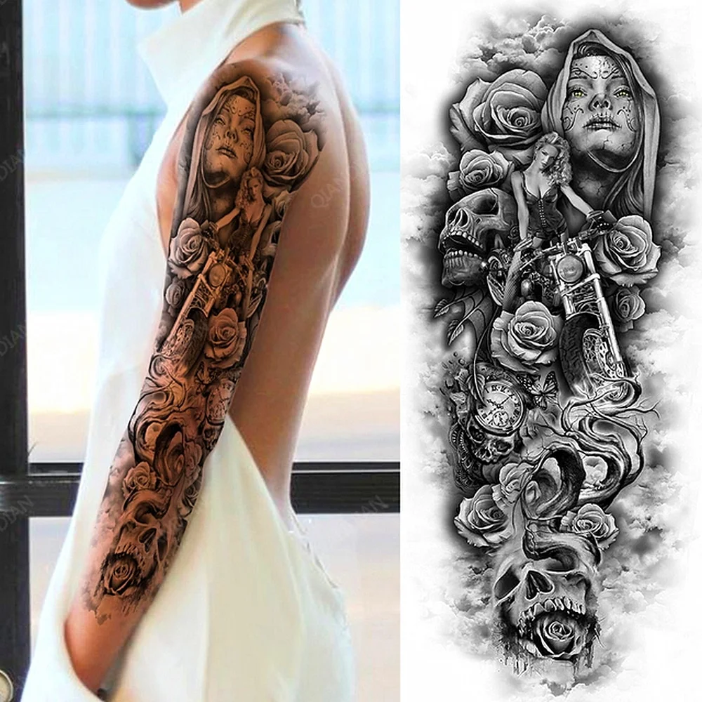 Sdrawing Women Waterproof Temporary Tattoos Stickers Thighs Cool Hipster Skull Mermaid