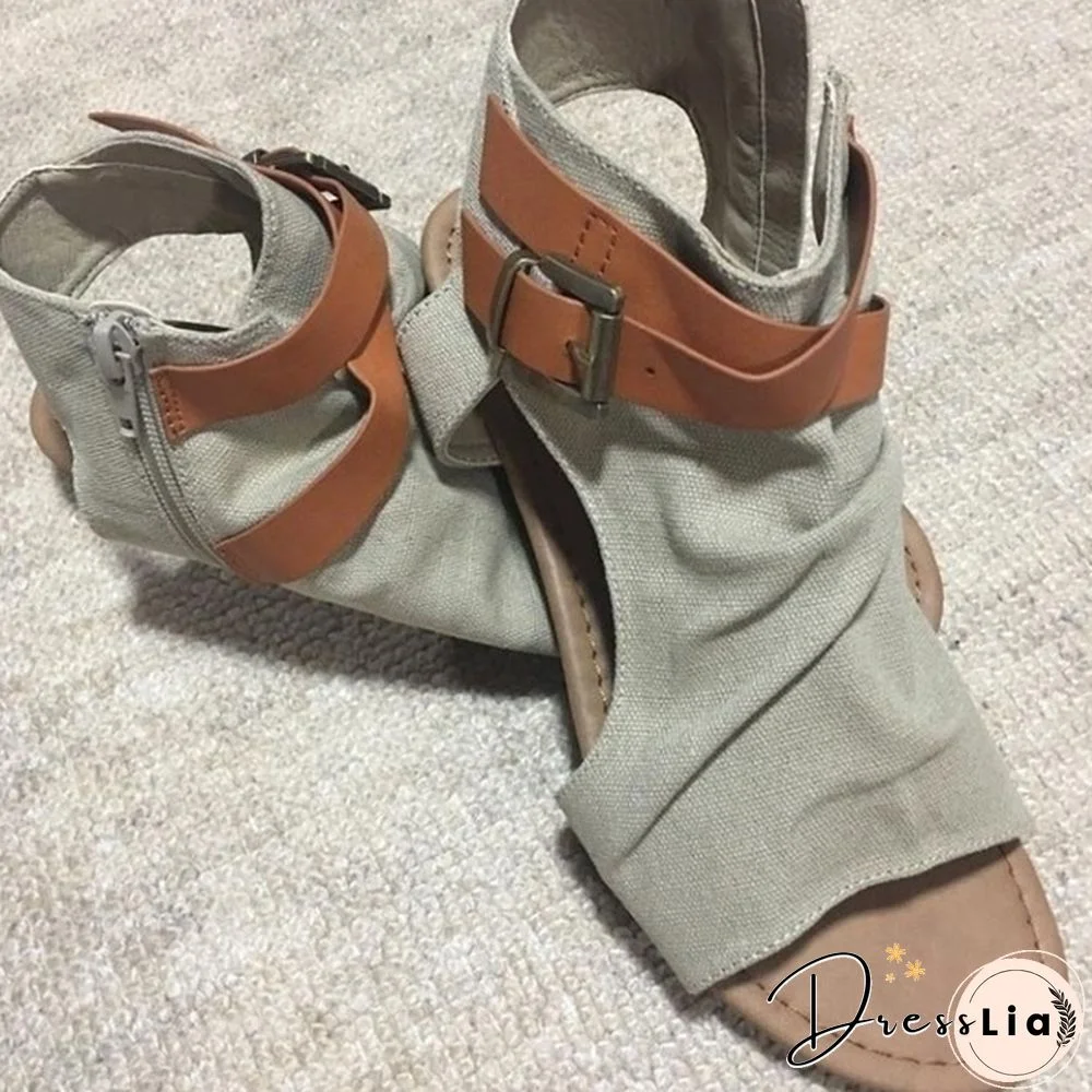 Summer Women Fashion Flat Sandals Girls Retro Roman Buckle Sandals Plus Size