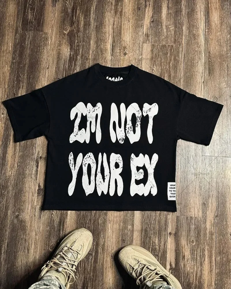 Aonga 90s Streetwear Retro Harajuku Fashion Brand Letter Print Oversized Short-sleeved Tops Men Y2k American Street Hip-hop Loose T-shirts Women aonga