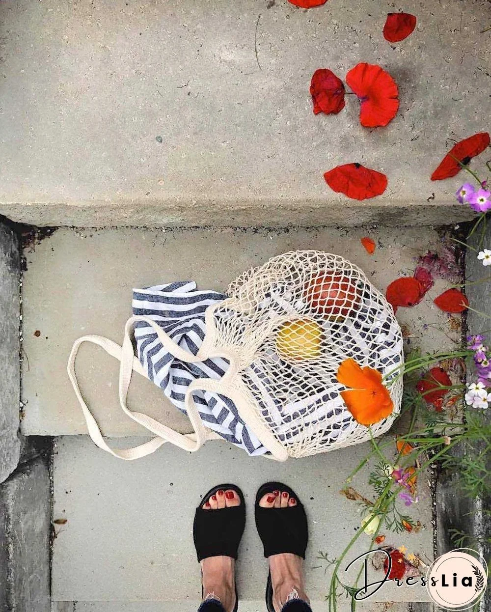 Eco Friendly Organic Fruit and Vegetable Mesh Net Grocery Tote Bag