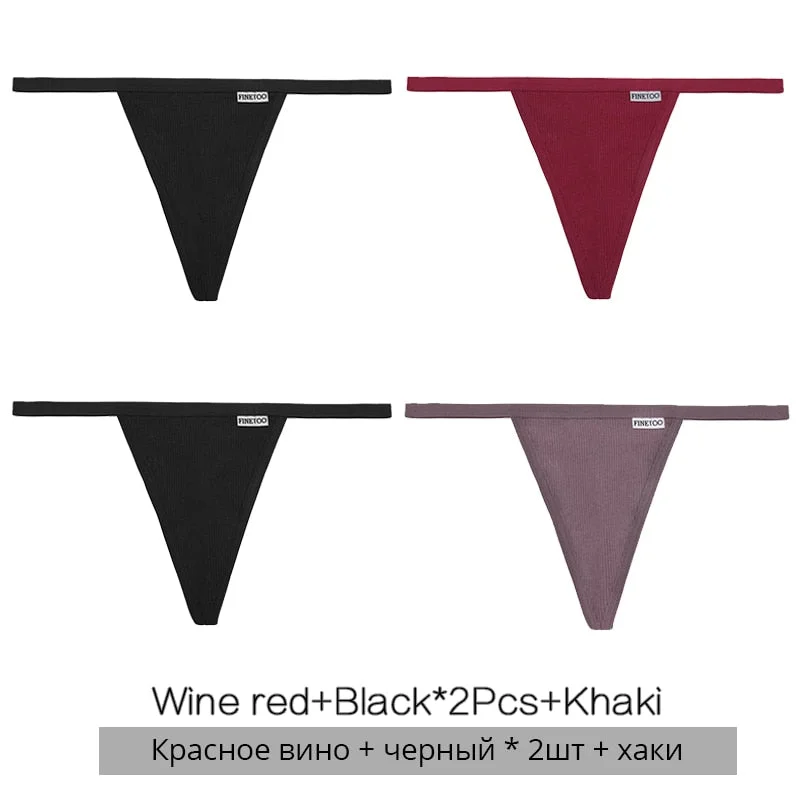 FINETOO 3Pcs/4Pcs Cotton Thongs Women Sexy G-string Panties M-XL Girl Underpants Low-rise T-back Underwear Female Lingerie Panty