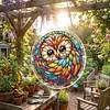(25cm)DIY Acrylic Jigsaw Puzzle Window Hanging with Hanging Chain DIY Stained Glass Decoration Round Window Puzzle Decor for DIY Craft Project (Stained Glass Owl)