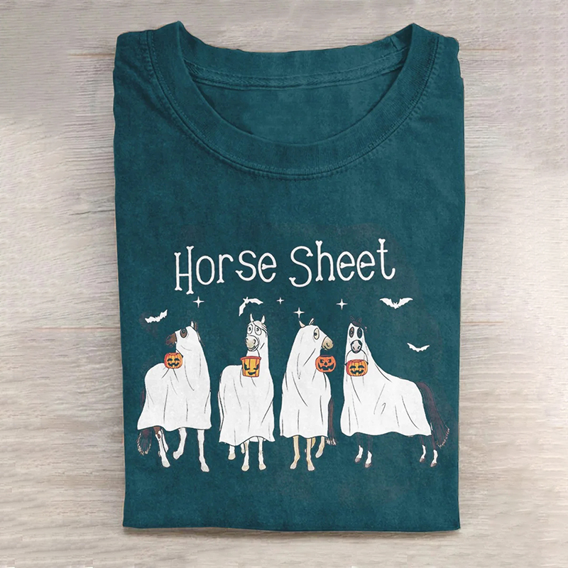 Horse Sheet Ghost Halloween Long Sleeve T-Shirt wearshes