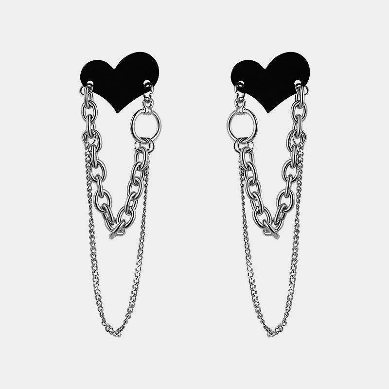 Black Heart Chain Earrings
