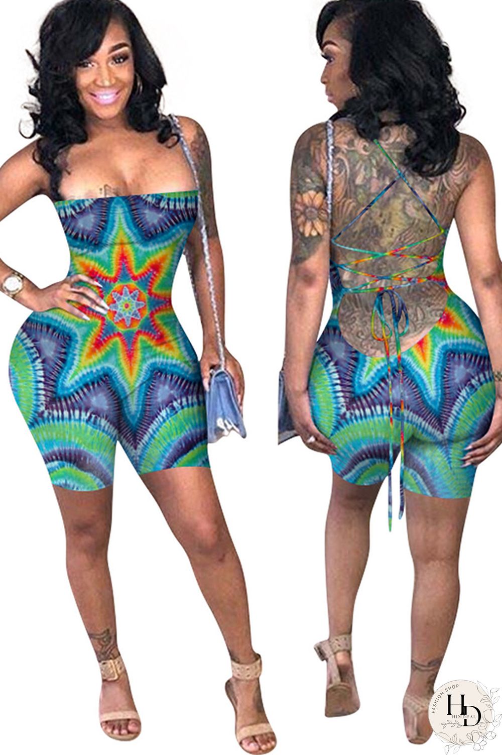 Yellow Fashion street Print Polyester Sleeveless Wrapped Jumpsuits