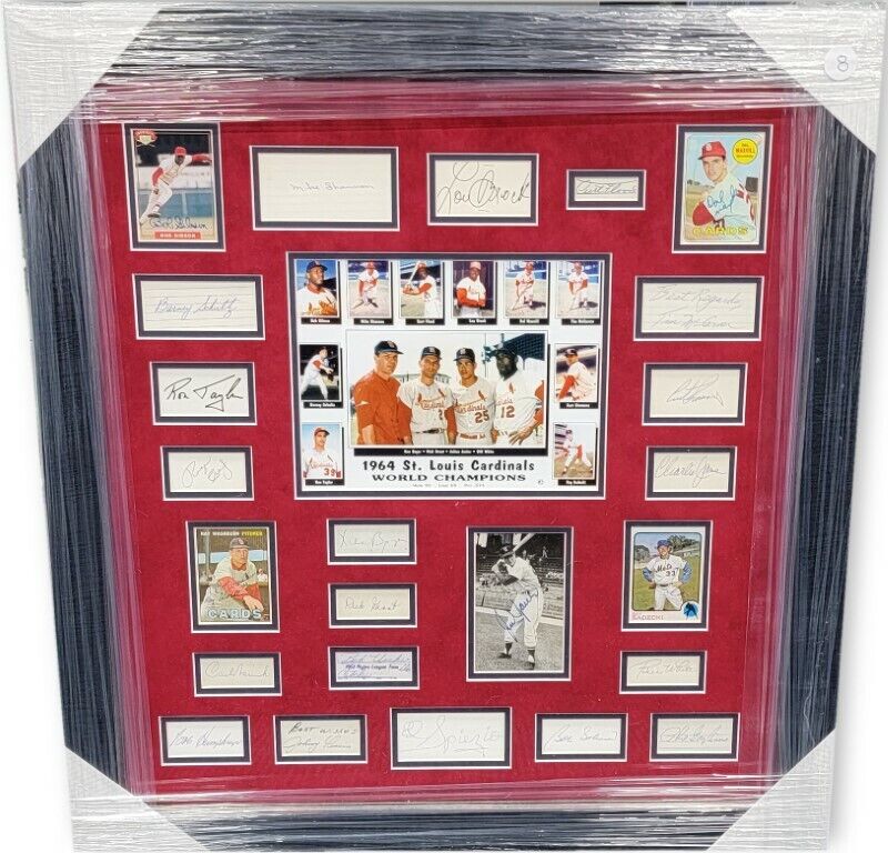 1964 St Louis Cardinals World Series Signed Auto Collage Framed Bob Gibson Brock