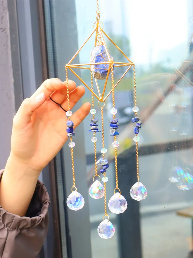 Crystal Wind Chimes Natural Stone Prism Lighting Ball Catcher Garden Decor