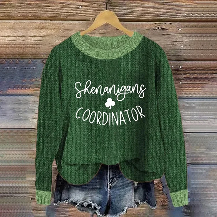 Wearshes Women's Shenanigans Coordinator St. Patrick's Day Cozy Knit Sweater