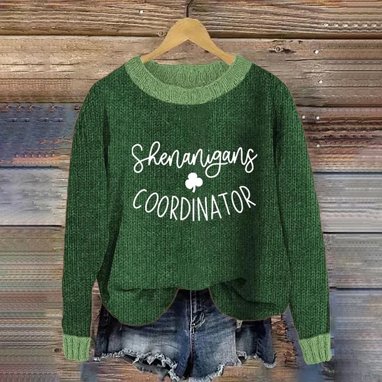 VChics Women's Shenanigans Coordinator St. Patrick's Day Cozy Knit Sweater