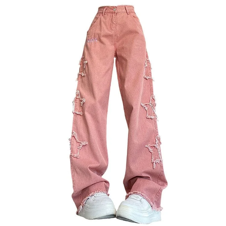 Pink Star Patches Jeans