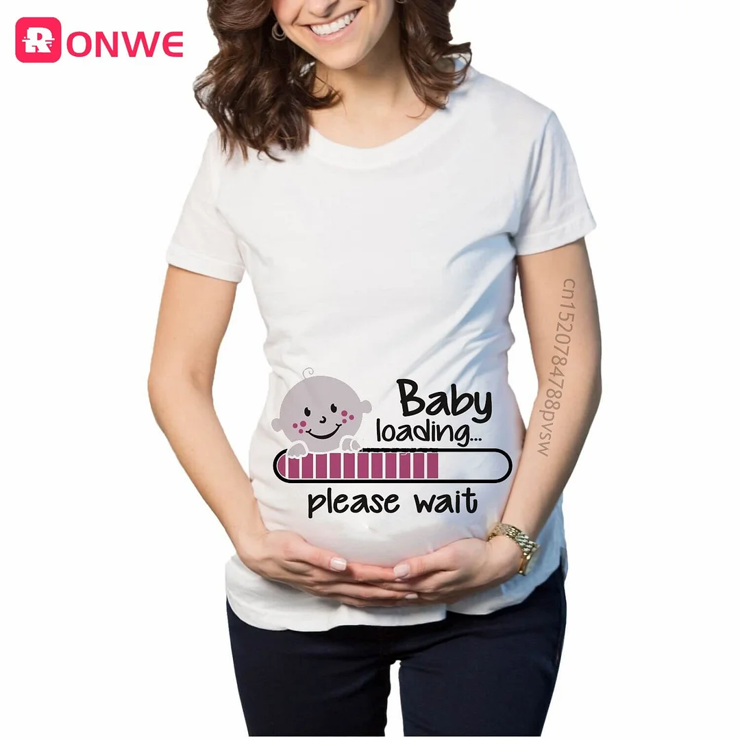 Baby Boy Loading Please Wait Women Pregnant Printed T Shirt Maternity Short Sleeve Pregnancy Announcement Tops Tee Mom Clothes