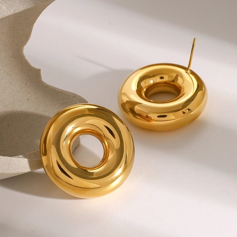 1 Pair Minimalist Classic Style Circle Hollow Out 304 Stainless Steel Ear Studs