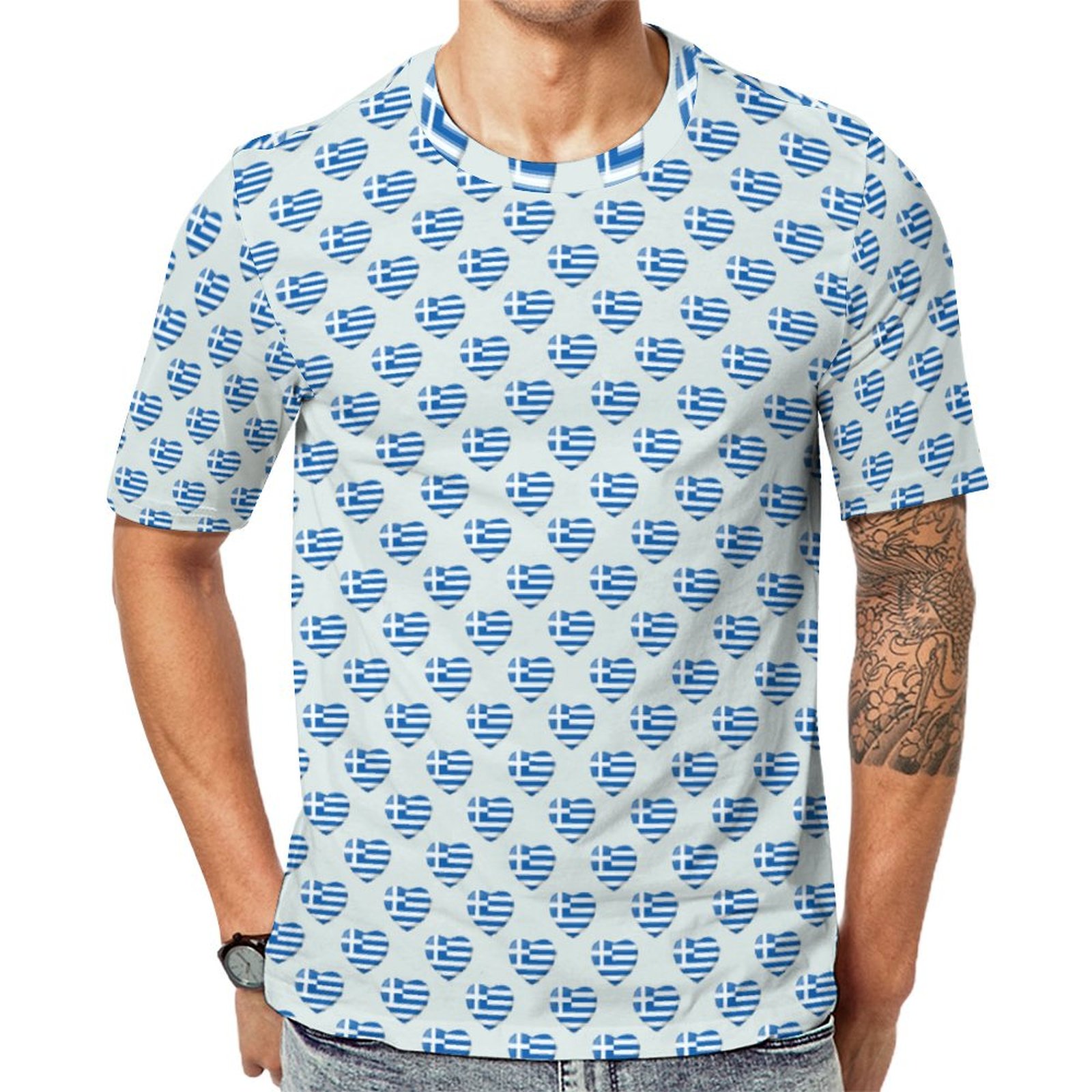 Greek Flag Heart Short Sleeve Print Unisex Tshirt Summer Casual Tees for Men and Women Coolcoshirts