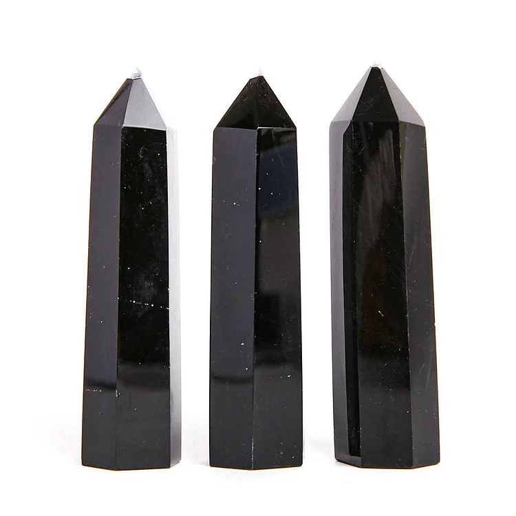 Set of 3 Black Obsidian Crystal Towers Points Bulk