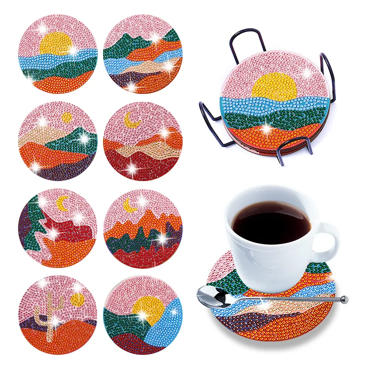 Sunset - Wooden Coasters Ornaments - DIY Diamond Crafts(8pcs)