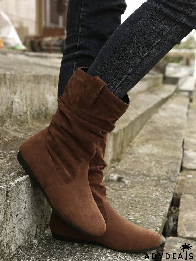 Faux Suede Stitch Detail Flatform Slouchy Boots