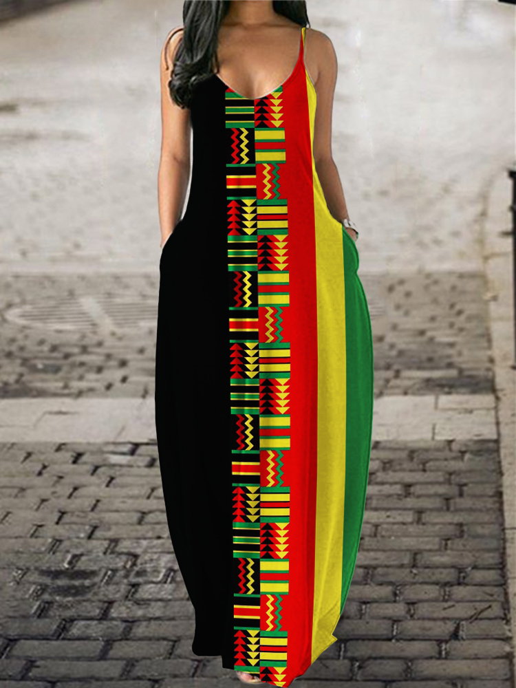Africa Ethnic Kente Rasta Striped Maxi Dress wearshes