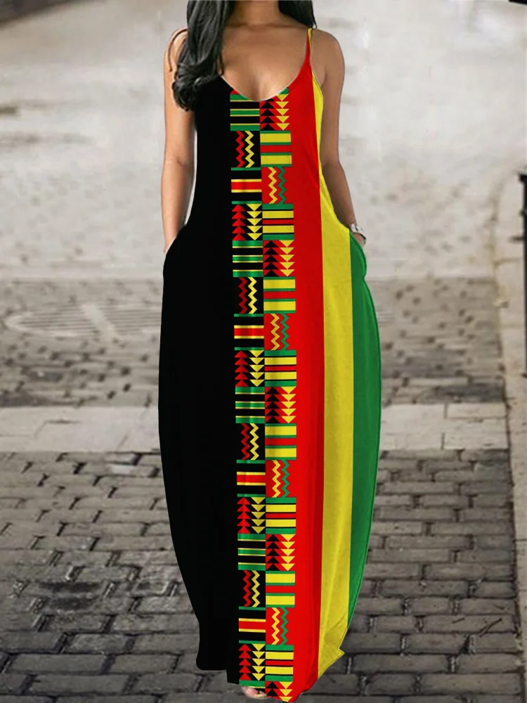 VChics Africa Ethnic Kente Rasta Striped Maxi Dress