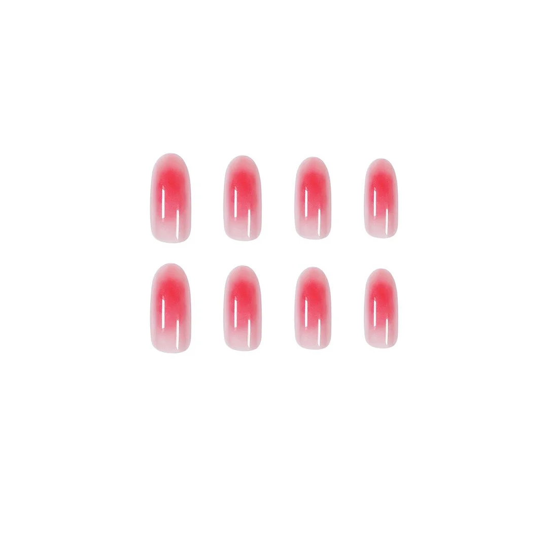 Sweet Summer Women Fake Nails Stickers Long Rose Pink Candy Color Wearable Nail Stickers Full Finished Nails With Glue 24pcs-Nail Inspo