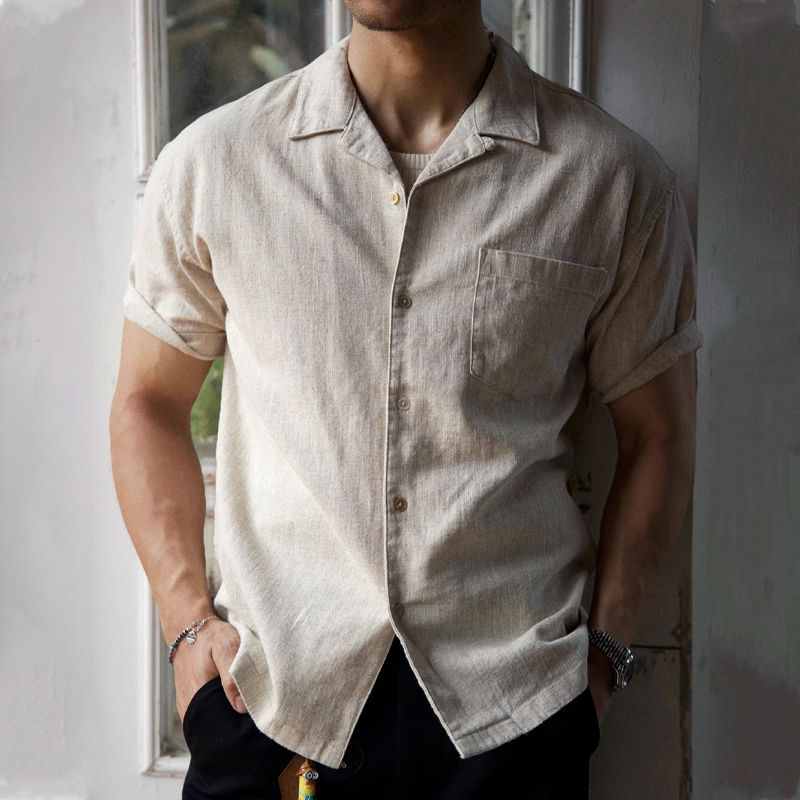 Men’s Linen Short Sleeve Cuban Collar Shirt