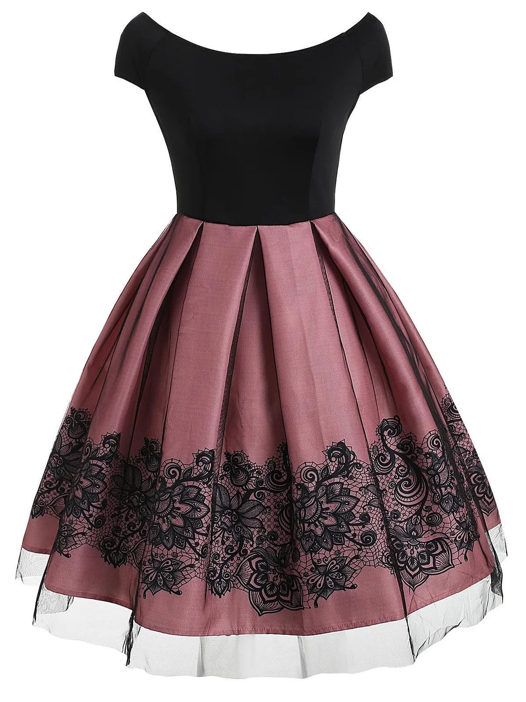 1950s Floral Print Off Shoulder Dress SP13882
