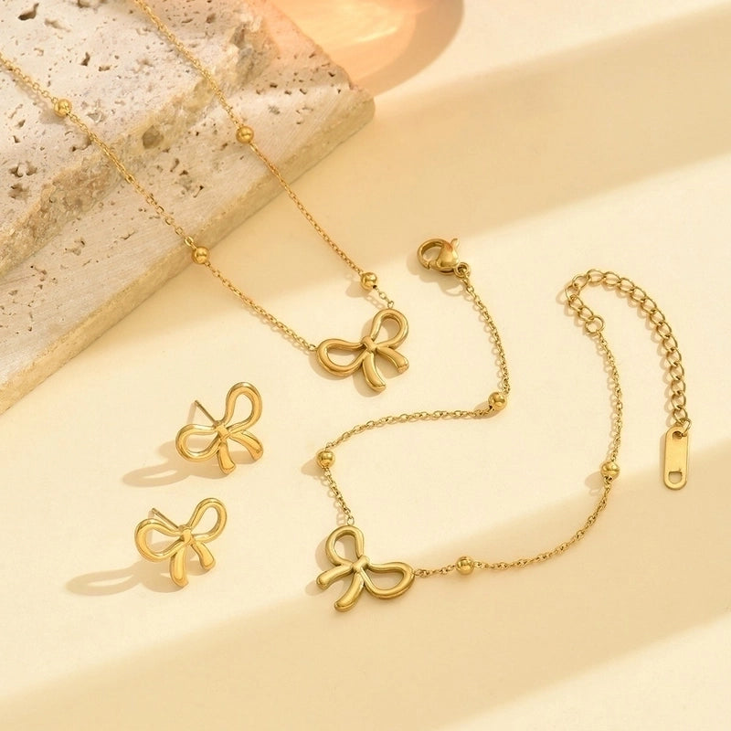 Minimalist Bow Knot 304 Stainless Steel Jewelry Set