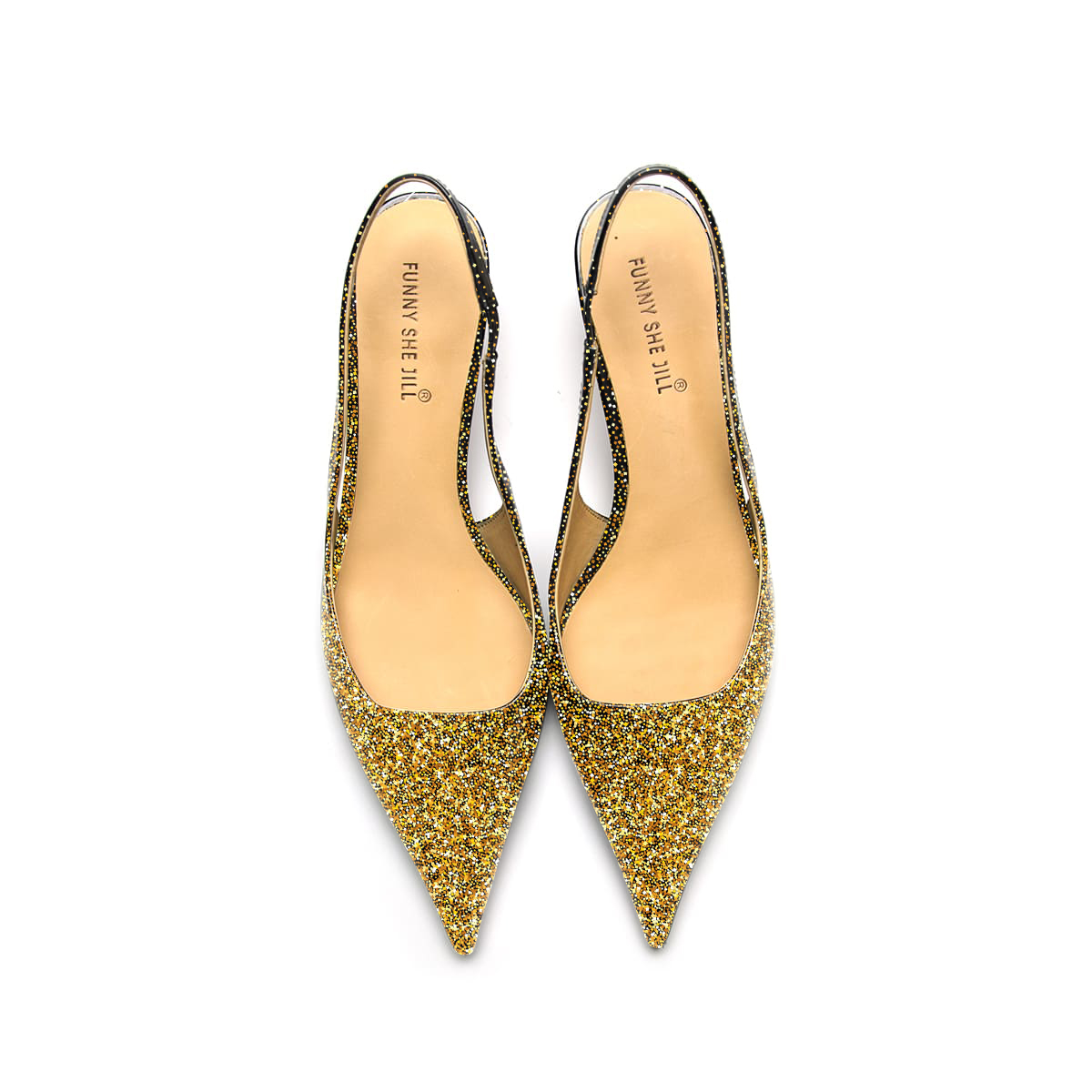 Gold Gradient Kitten Heels Sexy Stiletto Pumps  Sparkly Ankle Pumps Dress Shoes for Women