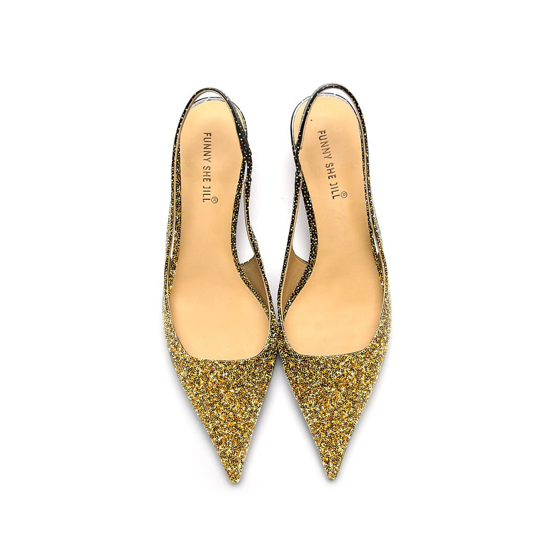 Gold Gradient Kitten Heels Sexy Stiletto Pumps  Sparkly Ankle Pumps Dress Shoes for Women Nicepairs