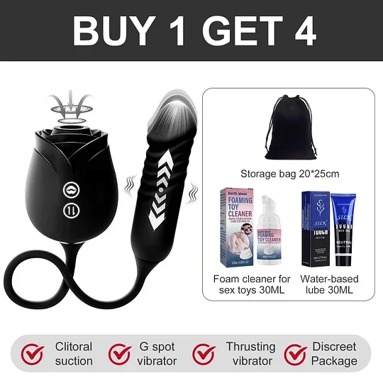 2025 Rose Thrusting Dildo with Clitoral Sucking and 10 Vibrating Modes for Deep Pleasure