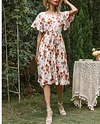 Floral Round Neck Short Sleeve Pleated Butterfly Sleeve Midi A Line Vacation Dress