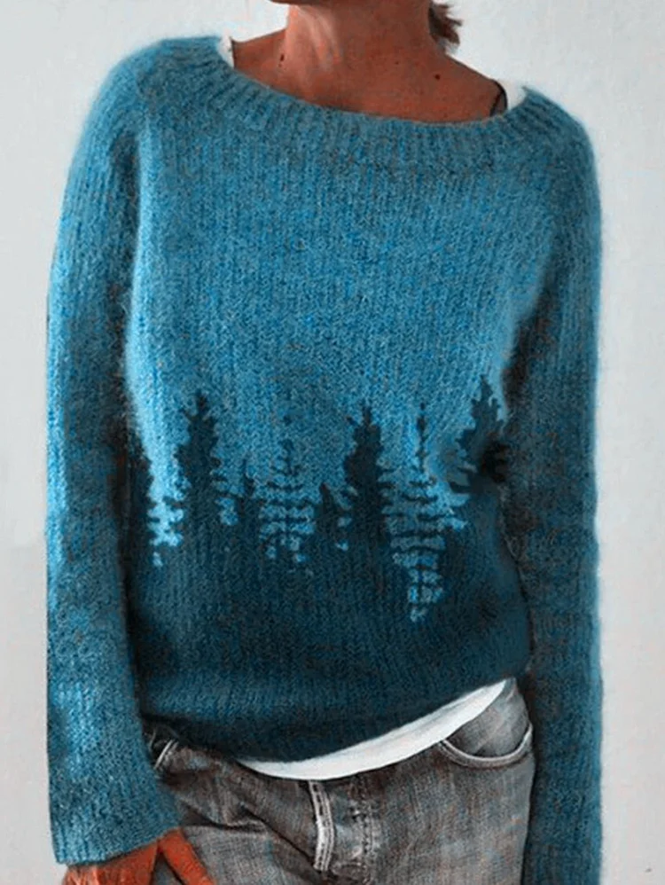 Boat Neck Retro Geo & Colorblock Knit Sweater