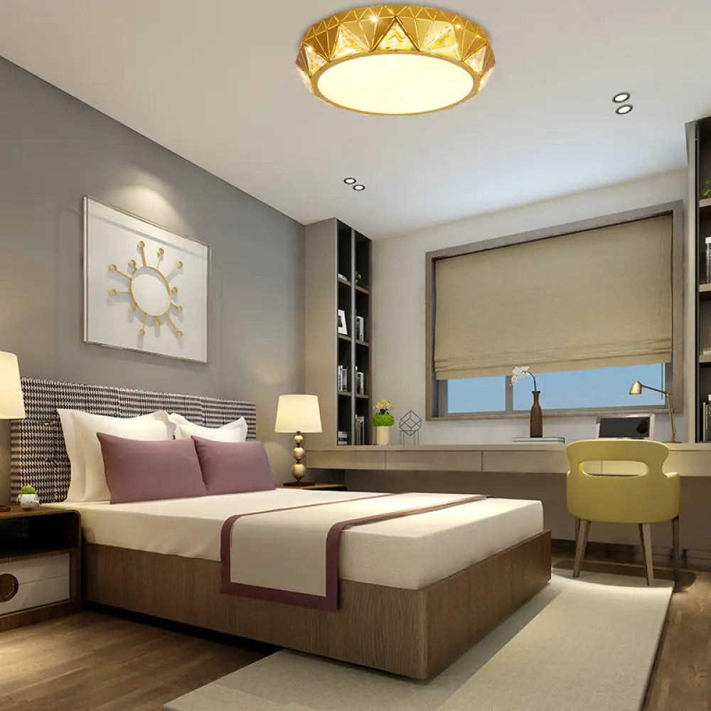 Modern Geometric Led Ceiling Lamp With Crystal Accent In White/Gold 12&rsquo;/18&rsquo; W Gold / 12&rsquo;