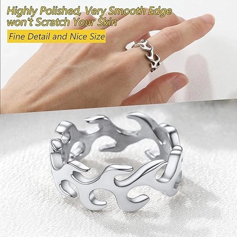 Hip-Hop Punk Flame Solid Color 316L Stainless Steel Cutting Gold Plated Silver Plated Men’s Rings