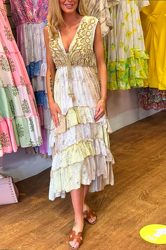 Vintage Bohemian Print Ombre Multicolor Long Dress(Buy 2 and get free shipping）