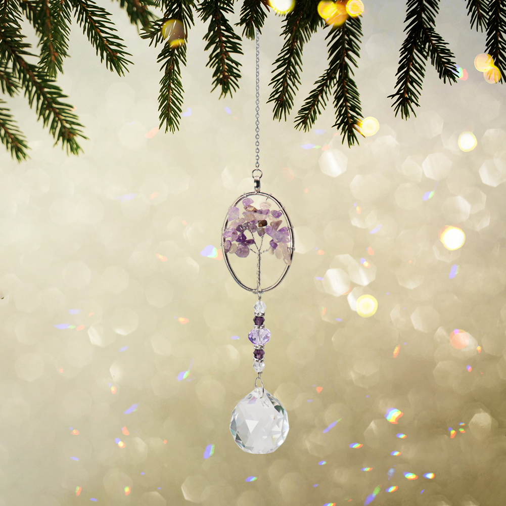 

Oval Purple Tree - Art Crystal Suncatcher, 501 Original