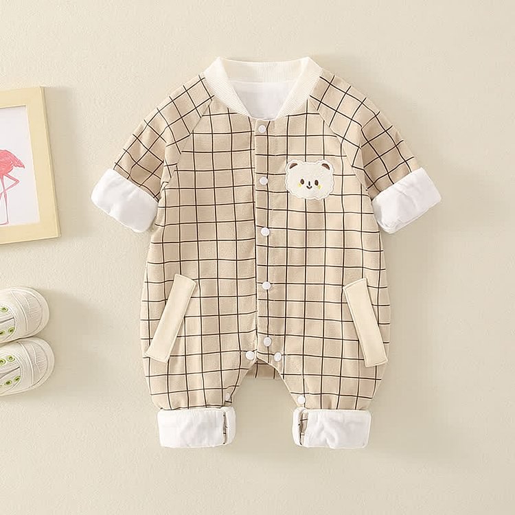 Baby Bear Plaid Newborn Casual Romper