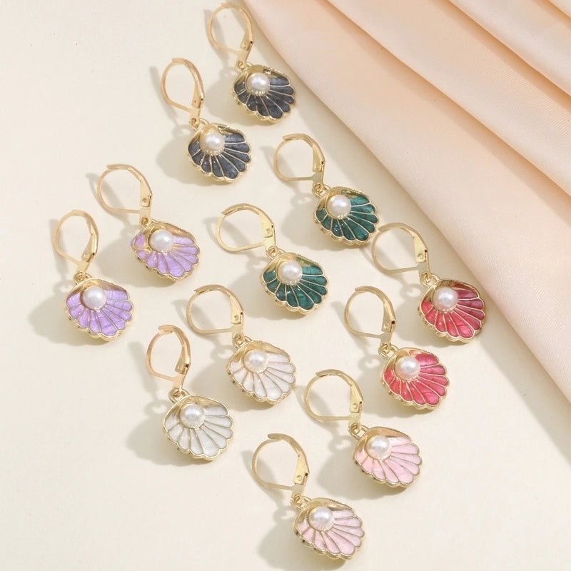 1 Pair Elegant Luxurious Romantic Shell Enamel Inlay Alloy Copper Artificial Pearls K Gold Plated Drop Earrings