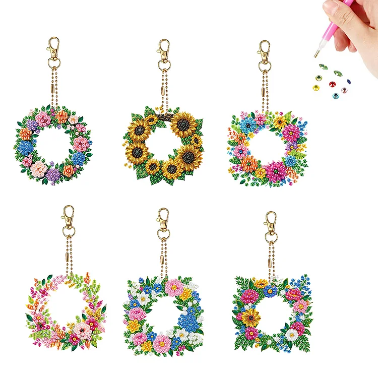 6Pcs Double Sided Special Shaped Garland Diamond Painting Keychain for Beginners