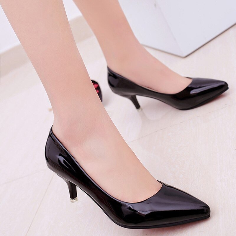 GAOKE Fashion Office Work Pumps Women Shoes Elegant Heeled women Stiletto Party Pointed Toe Patent Leather Thin Heels Shoes