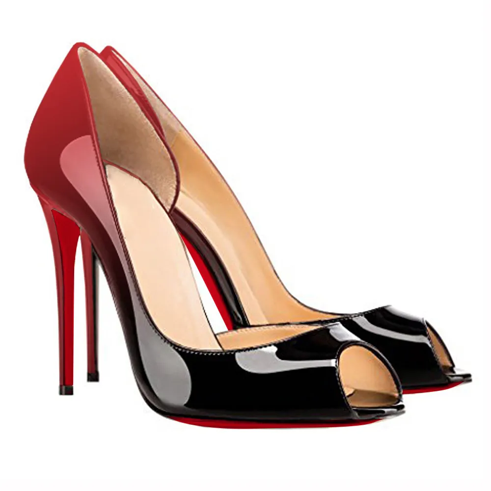 120mm Women's Party Wedding Peep Toe Heels Gradient Color Red Black-vocosishoes