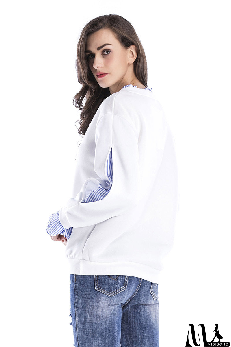 MidiSono - White Patched Ruffle Sleeve Sweatshirt